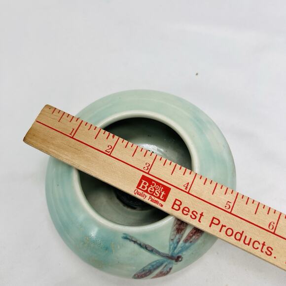 Jamie Oates Studio Pottery Ikebana Flower Frog Vase Dragonfly Celadon Artisan - Picture 11 of 12